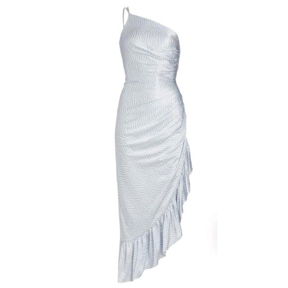 Cinq À Sept Christel Silk One Shoulder Ruched Midi Dress Sz 12  NWT $595 - Picture 3 of 10